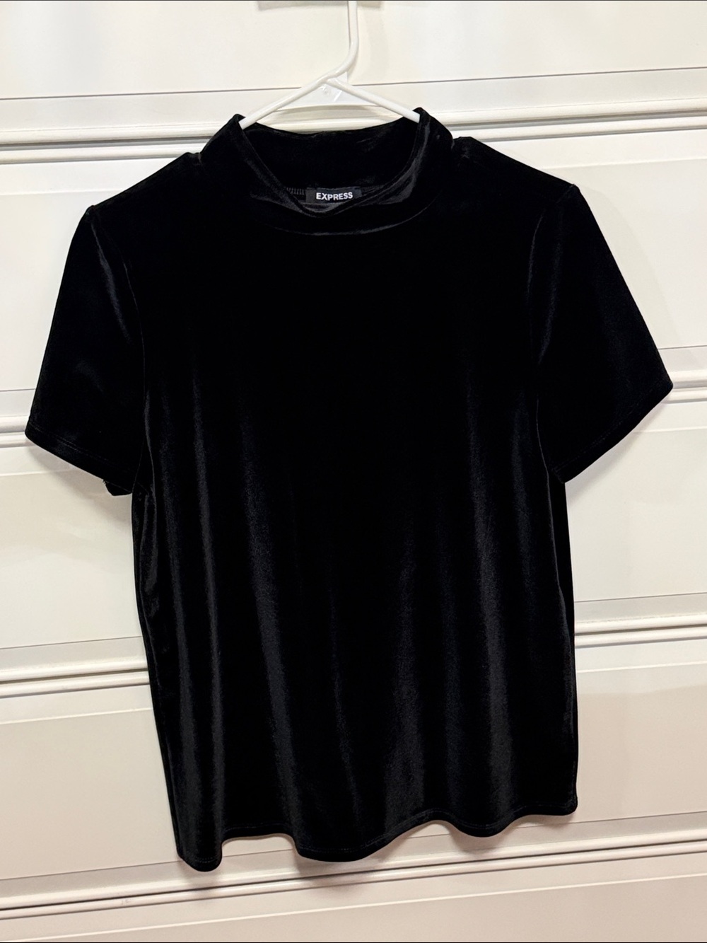 Express Black Velvet Short Sleeve Mock Neck Top